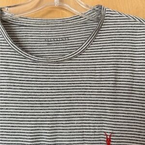 All Saints Men's Black and White Striped Tee